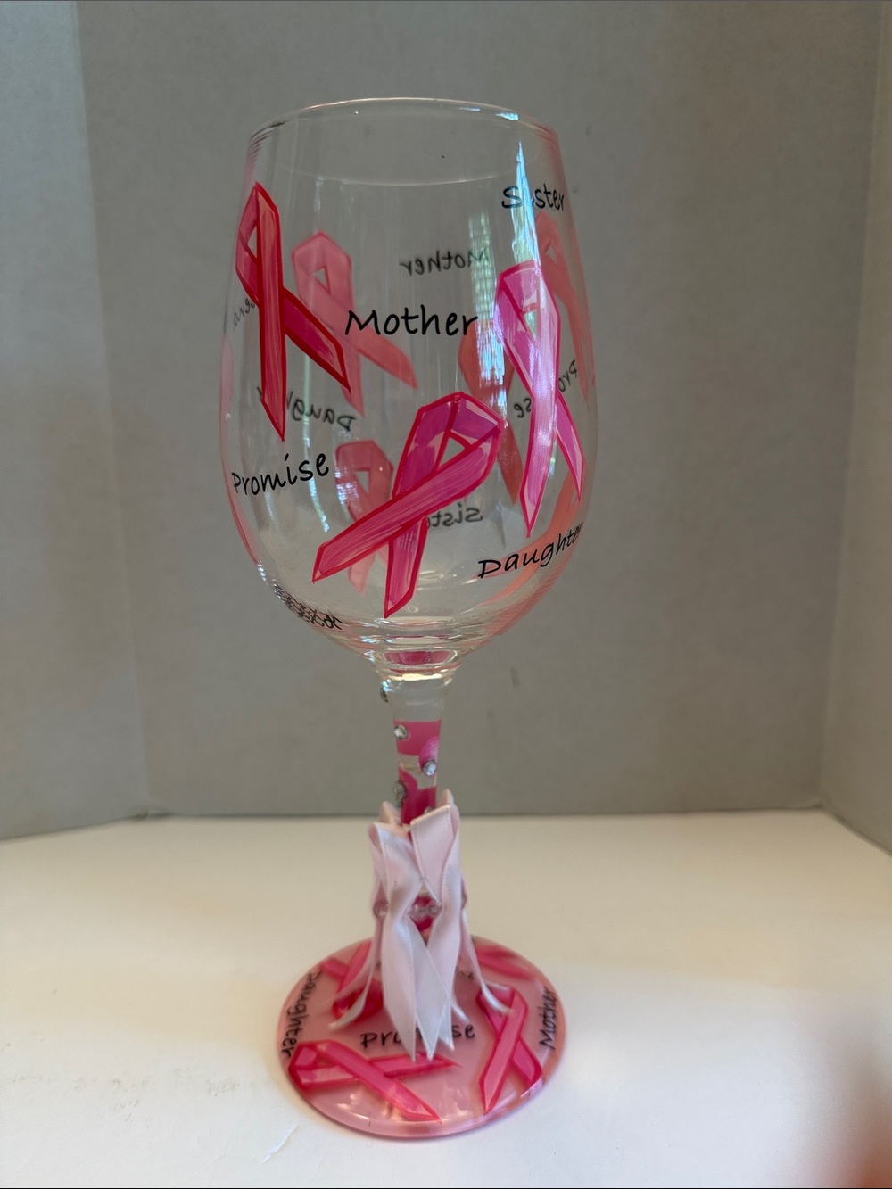 Lolita Pink Ribbon Breast Cancer Awareness Wine Glass